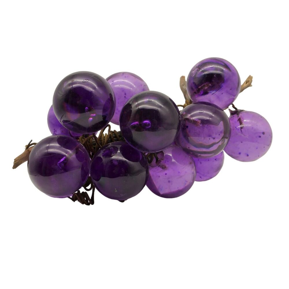 VTG MCM Purple Spotted Grapes Branch 1lb 12oz Wooden Stem Decorative Large EUC